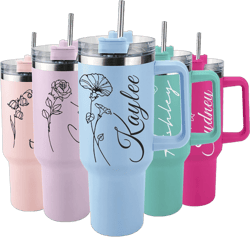 Personalized 40 Oz Tumbler with Handle and Straw, Custom Tumbler with Name Travel Coffee Mug Personalized Birthday Gifts for Women 1-personalized with Birth Flower