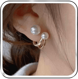 Vintage Pearl Ear Jacket Earrings Double Stud Claw Huggie Hoop Gold Front Back Earrings for Women