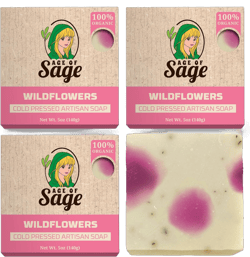 Natural Bar Soap for Women - Vegan Bath Soap Bars Gift Set - Handmade Cold Process Artisan Soap with Essential Oil, Aromatic Moisturizing Wash Soaps, Fragrant Wild Flowers Scent (4 Pack)