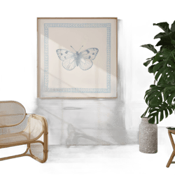 Baby Blue Minimalist Butterfly Print, Digital Downloadable Wall Art, Trendy Decor, illustration, Living Room Art, Nursery, Square Prints