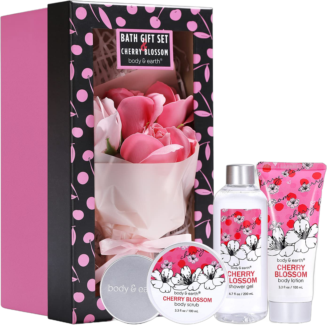 4PC Rose Water Lotion Gift Set: Hand & Foot Cream, Soap, Scented Candle - Body Care for All Skin Types Skin Care Gift Set for Women Green