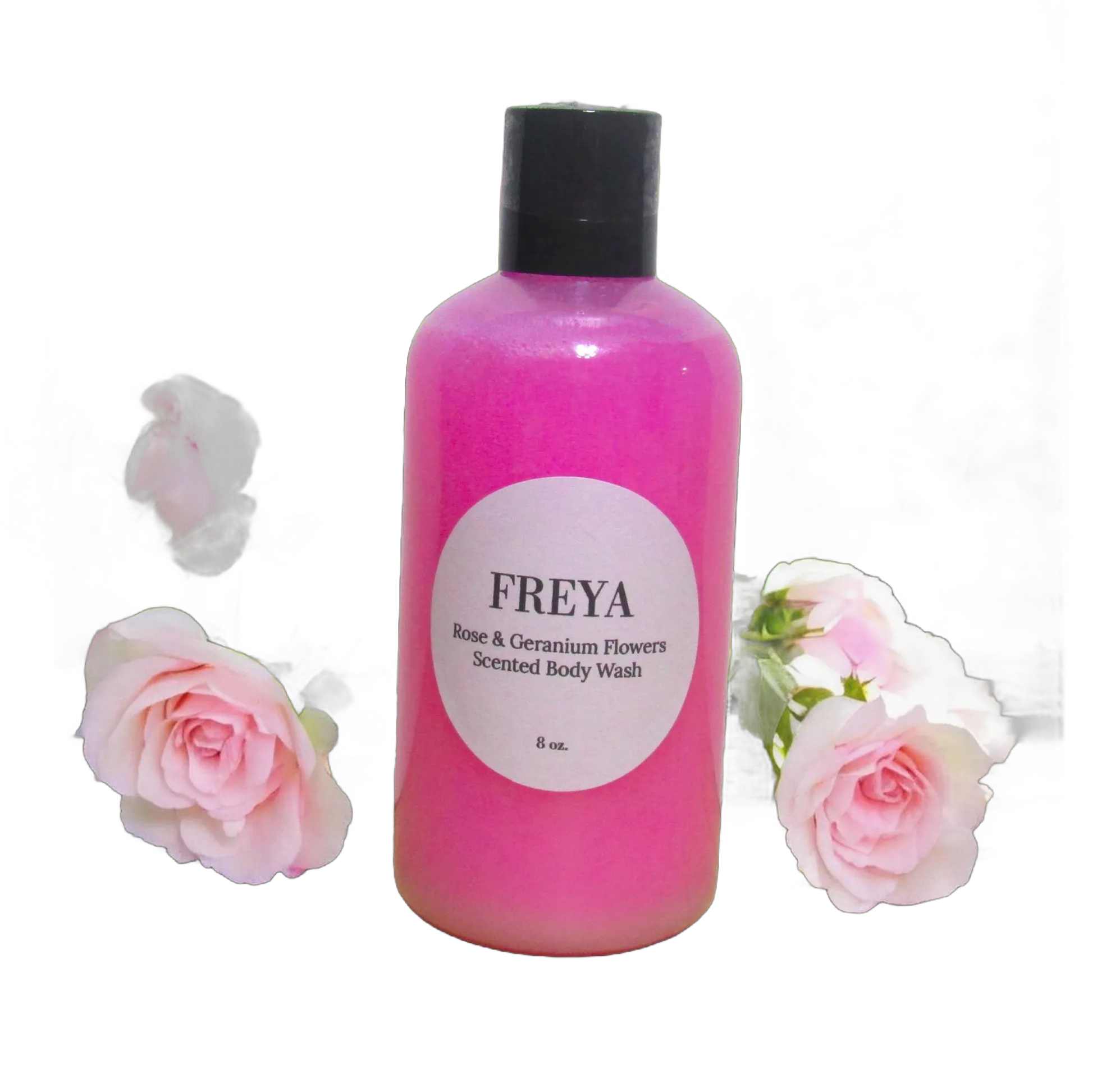 FREYA Body Wash. Rose & geranium floral fragrance inspired by the Norse love goddess. Women&#39;s scented liquid soap for bath or shower.