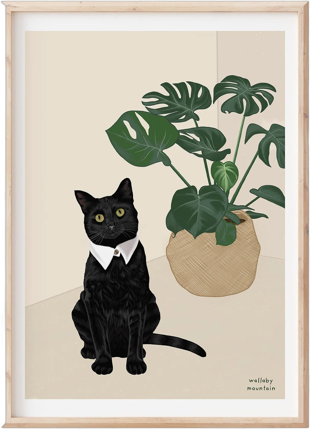 Black Cat Print, Black Cat Art, Cat Lover Gift, Cat Wall Decor, Cat Gifts, Cat Wall Art, Gifts for Her, Plant Print, Monstera, Mothers Day,