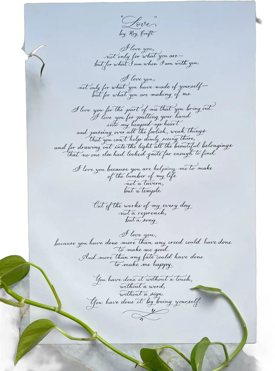12x18in Handwritten letters, Calligraphy Wedding Vows, Valentine’s Day Letter, Anniversary, Love Letter, Poems, Christmas Gift